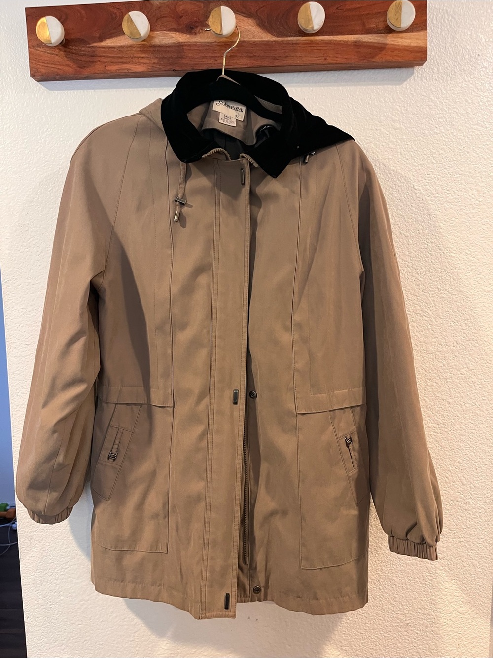 St. John Taupe Jacket with Black Collar
